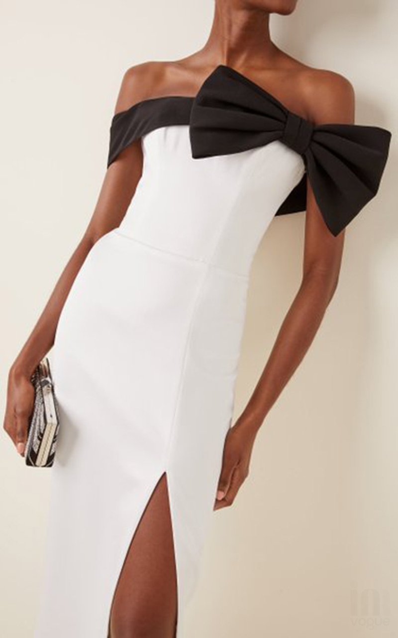 Off-Shoulder Bow Midi Dress H3840
