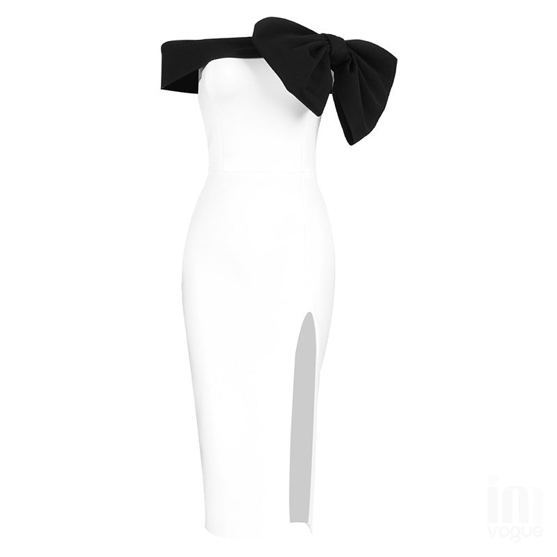 Off-Shoulder Bow Midi Dress H3840