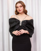 Off Shoulder Bow Satin Maxi Dress H6484