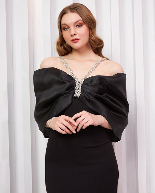 Off Shoulder Bow Satin Maxi Dress H6484