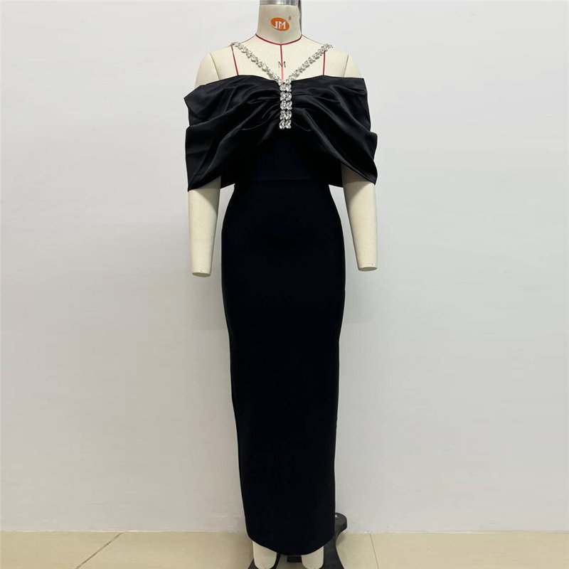Off Shoulder Bow Satin Maxi Dress H6484