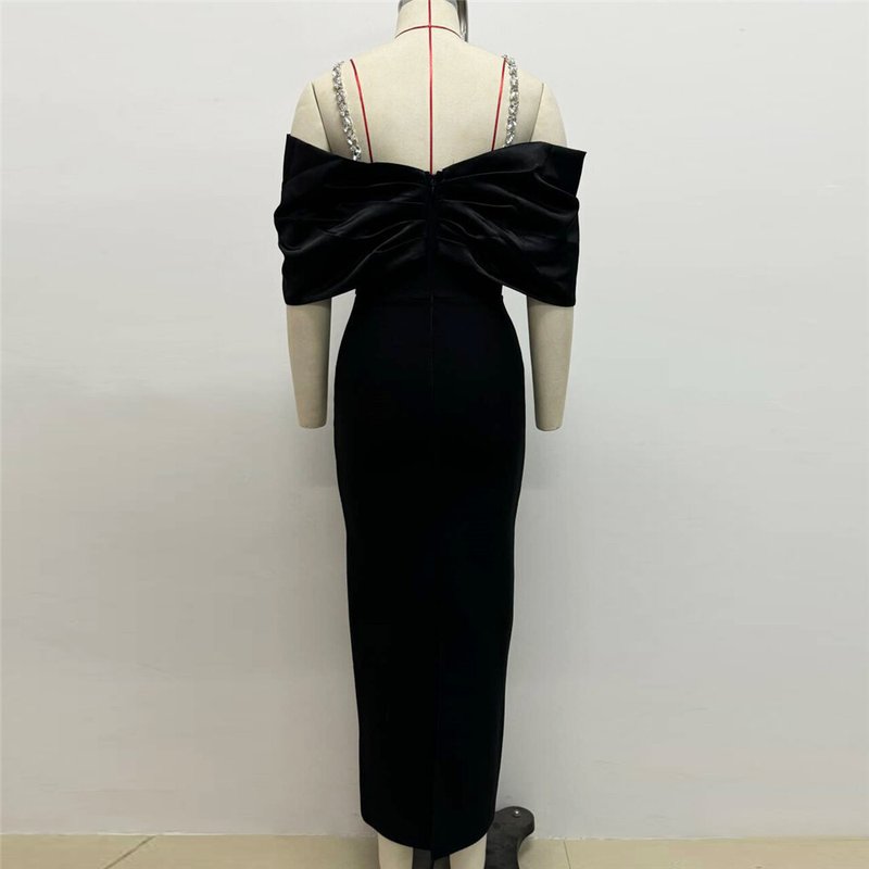 Off Shoulder Bow Satin Maxi Dress H6484