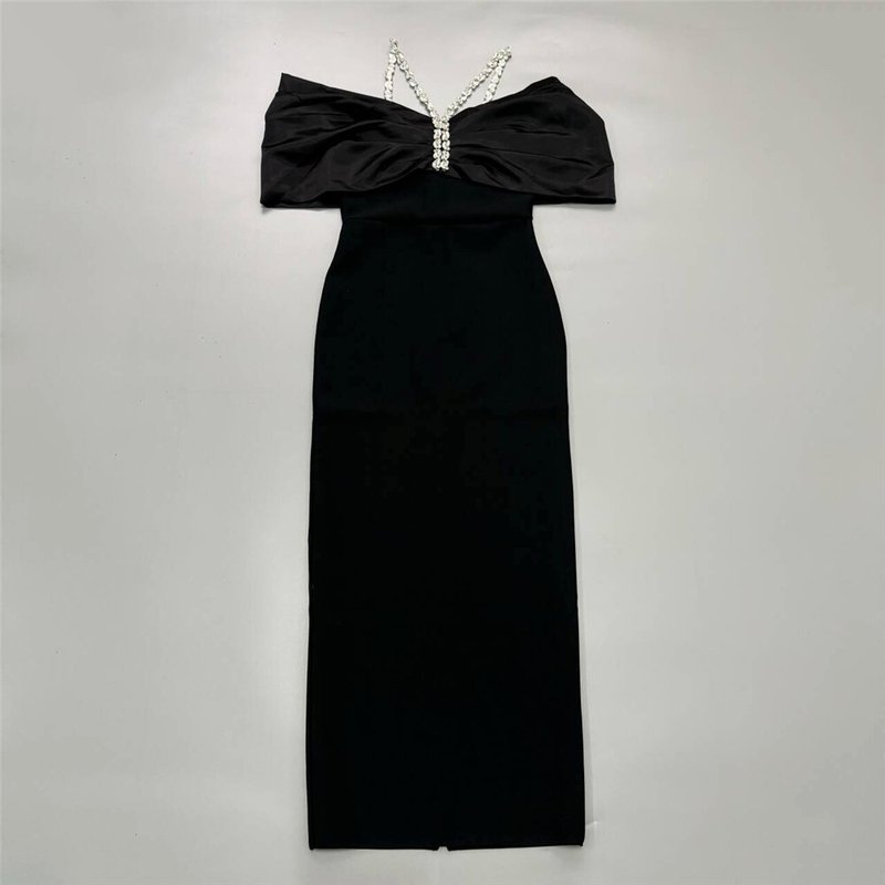 Off Shoulder Bow Satin Maxi Dress H6484