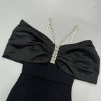 Off Shoulder Bow Satin Maxi Dress H6484
