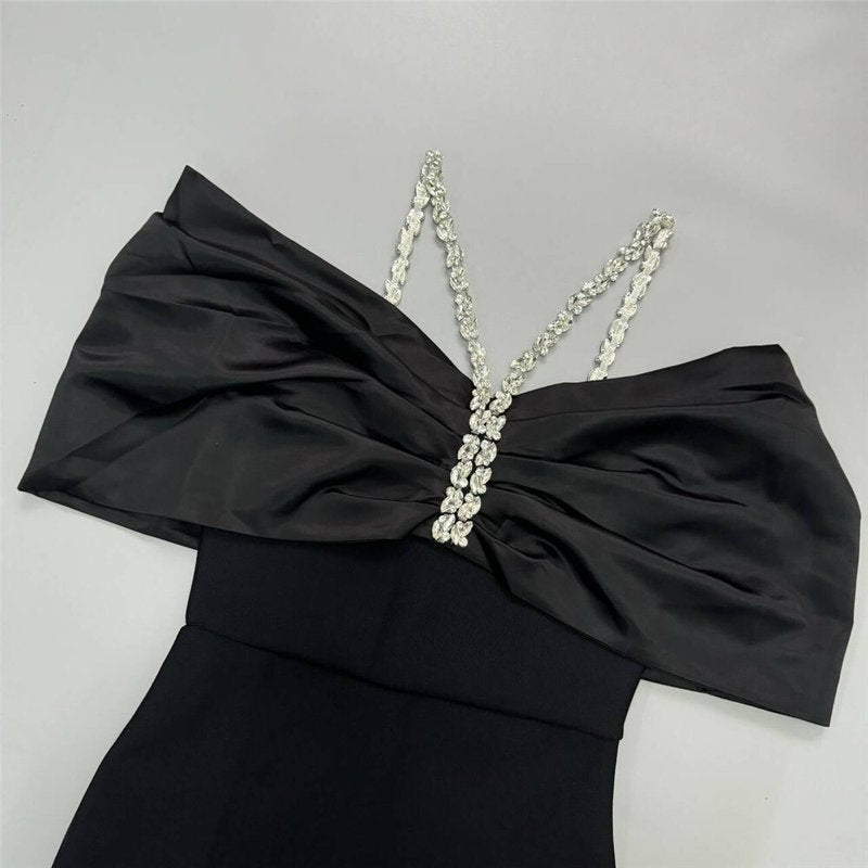 Off Shoulder Bow Satin Maxi Dress H6484