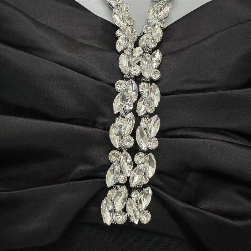 Off Shoulder Bow Satin Maxi Dress H6484