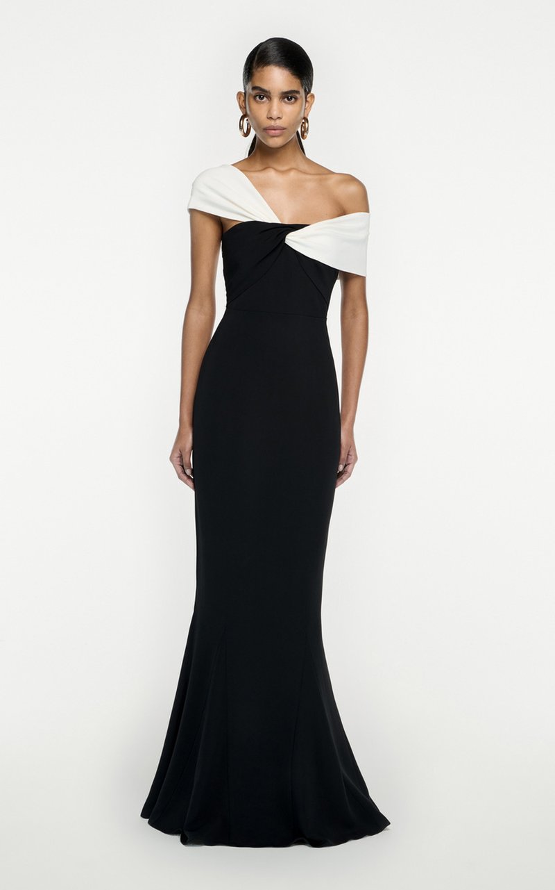 Off-Shoulder Contrast Mermaid Gown H5976