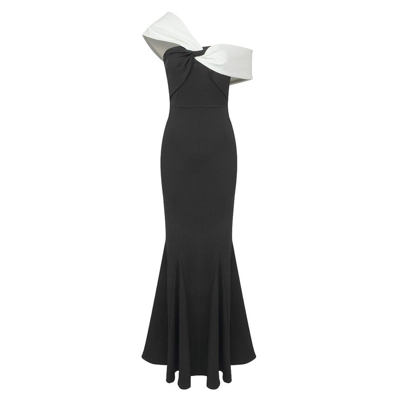 Off-Shoulder Contrast Mermaid Gown H5976