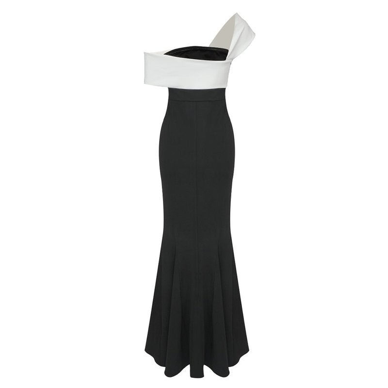 Off-Shoulder Contrast Mermaid Gown H5976