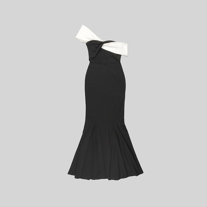 Off-Shoulder Contrast Mermaid Gown H5976