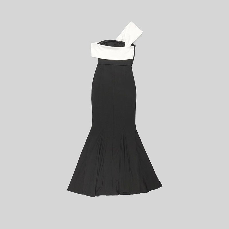Off-Shoulder Contrast Mermaid Gown H5976