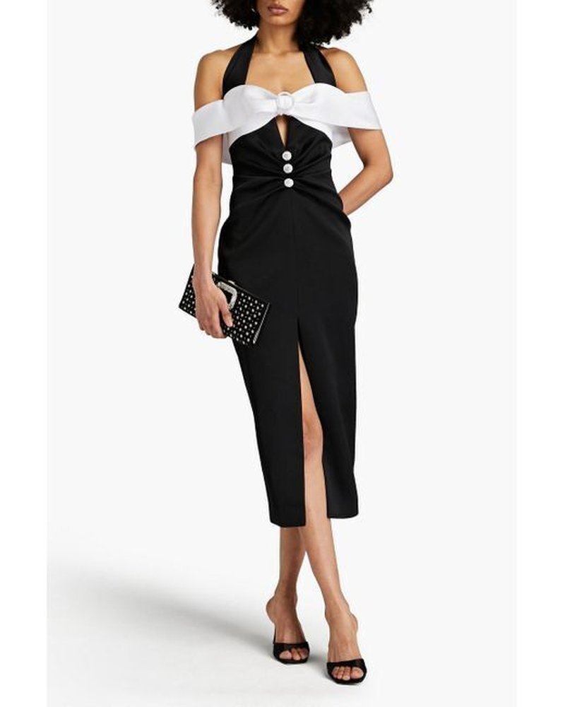 Off-Shoulder Contrast Midi Dress H6531