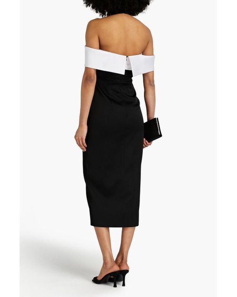 Off-Shoulder Contrast Midi Dress H6531