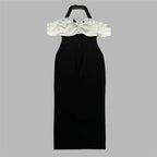 Off-Shoulder Contrast Midi Dress H6531