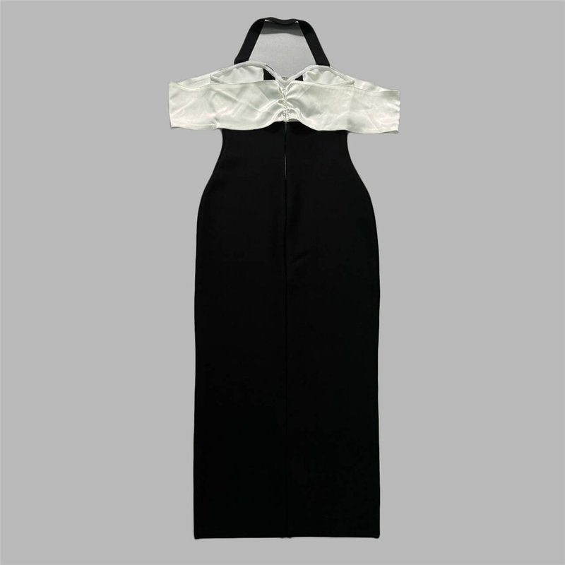 Off-Shoulder Contrast Midi Dress H6531