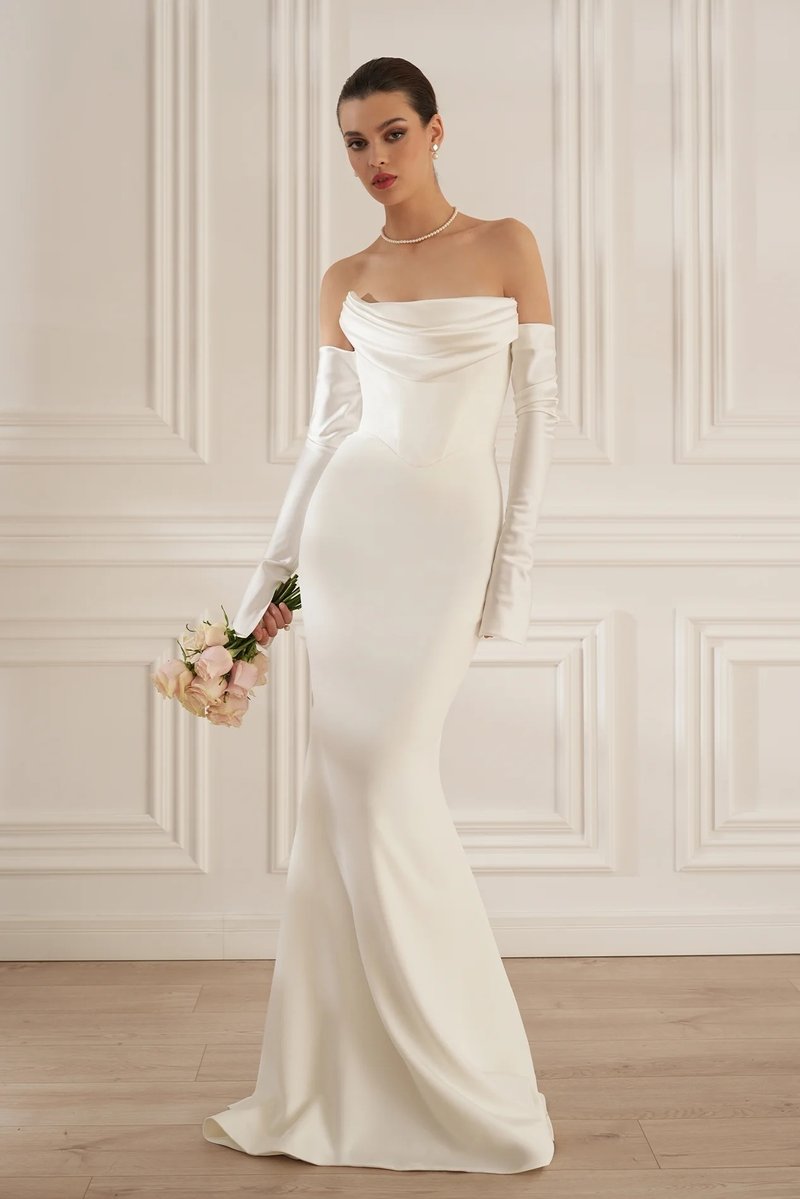 Off-Shoulder Cowl Neck Mermaid Gown H6692