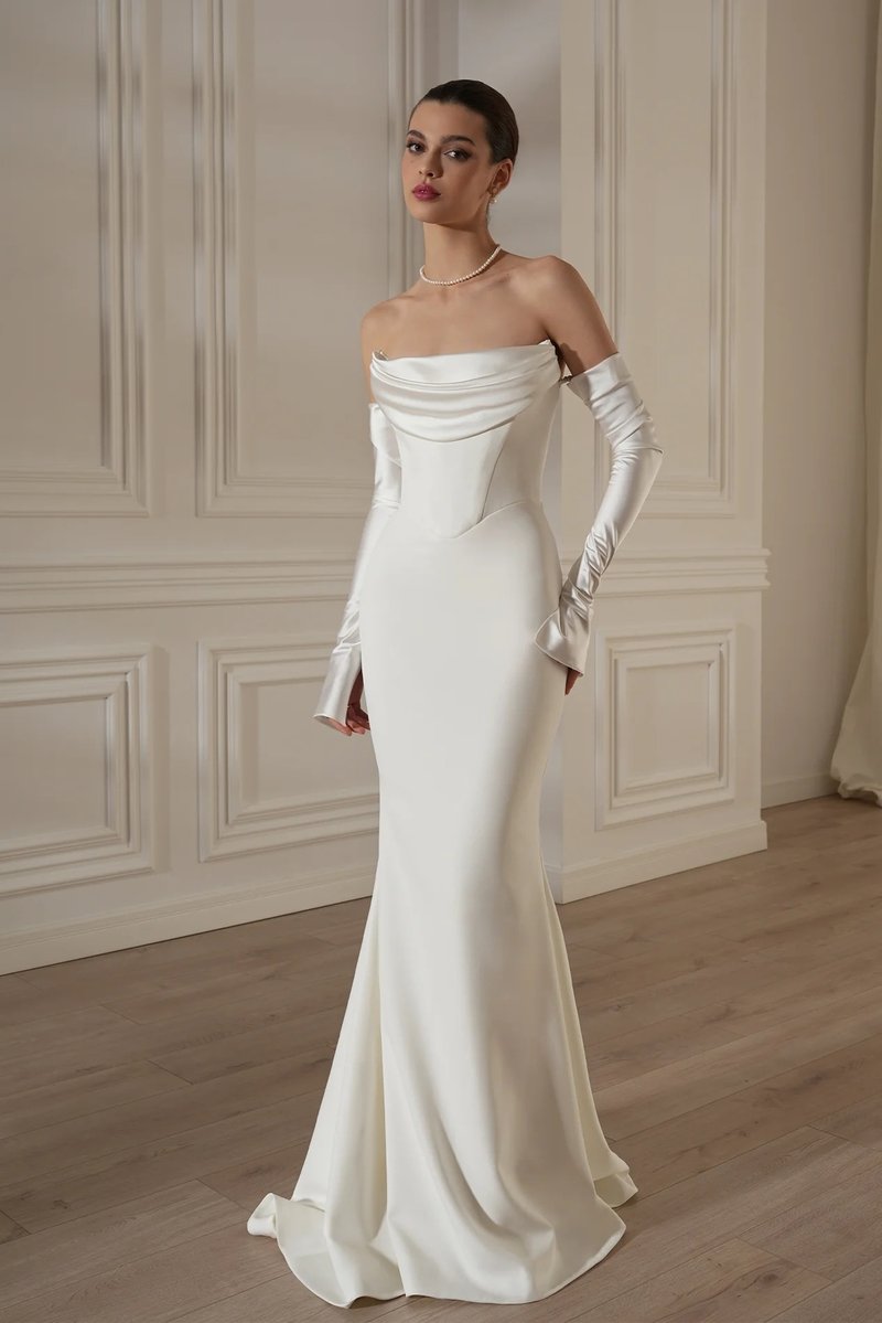 Off-Shoulder Cowl Neck Mermaid Gown H6692
