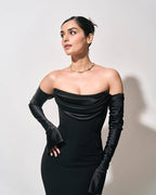Off-Shoulder Cowl Neck Mermaid Gown H6692