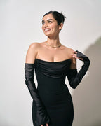 Off-Shoulder Cowl Neck Mermaid Gown H6692