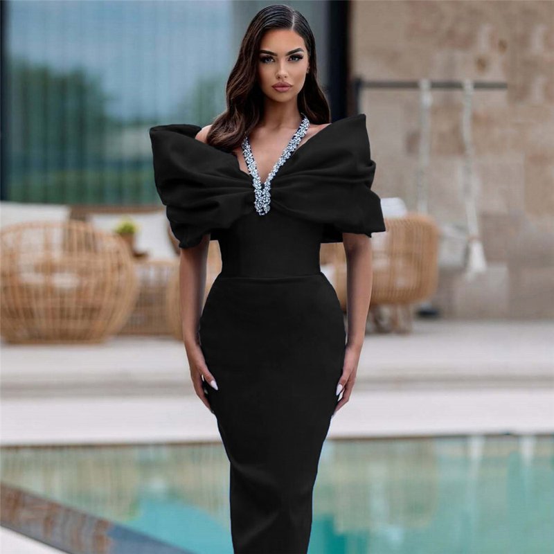 Off Shoulder Crystal Embellished Mermaid Dress H6829