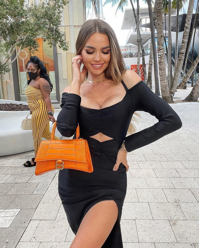 Off Shoulder Cutout Black Bodycon Dress H4115