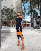 Off Shoulder Cutout Black Bodycon Dress H4115