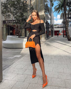 Off Shoulder Cutout Black Bodycon Dress H4115