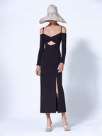 Off Shoulder Cutout Black Bodycon Dress H4115
