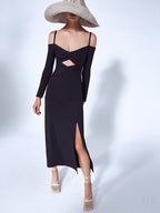 Off Shoulder Cutout Black Bodycon Dress H4115