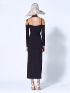 Off Shoulder Cutout Black Bodycon Dress H4115