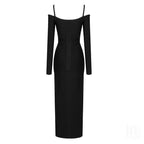 Off Shoulder Cutout Black Bodycon Dress H4115