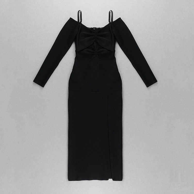 Off Shoulder Cutout Black Bodycon Dress H4115