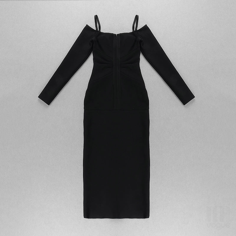 Off Shoulder Cutout Black Bodycon Dress H4115