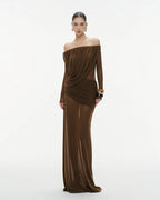 Off-Shoulder Draped Gown H7098