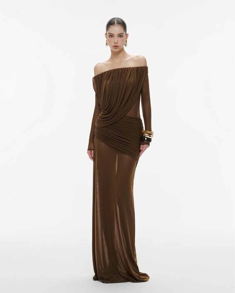 Off-Shoulder Draped Gown H7098