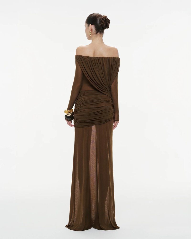 Off-Shoulder Draped Gown H7098
