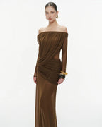 Off-Shoulder Draped Gown H7098