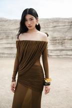 Off-Shoulder Draped Gown H7098
