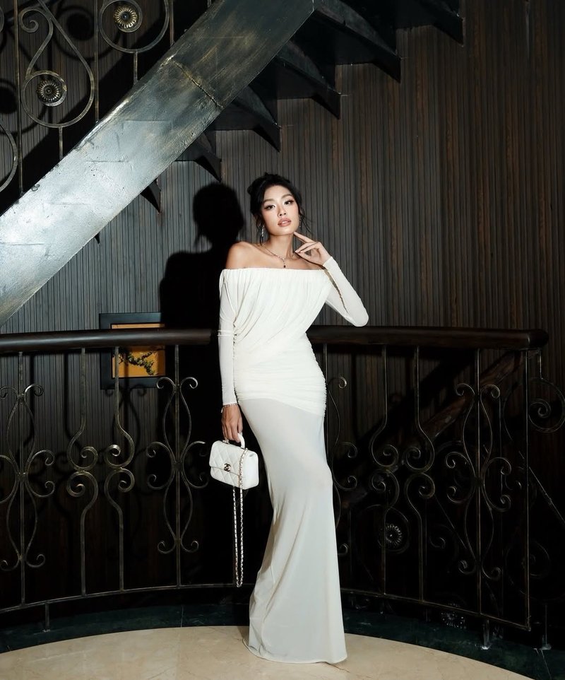Off-Shoulder Draped Gown H7098