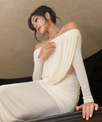 Off-Shoulder Draped Gown H7098