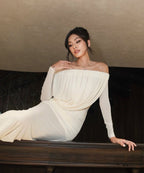 Off-Shoulder Draped Gown H7098