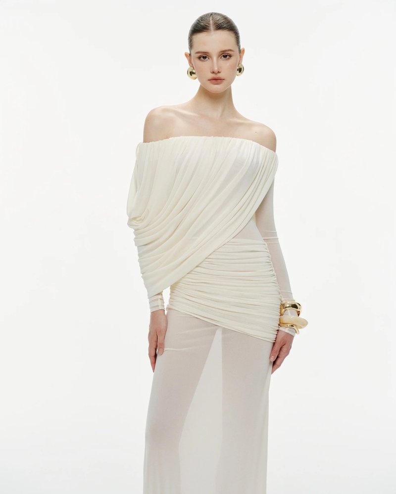 Off-Shoulder Draped Gown H7098