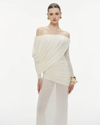 Off-Shoulder Draped Gown H7098