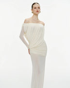 Off-Shoulder Draped Gown H7098