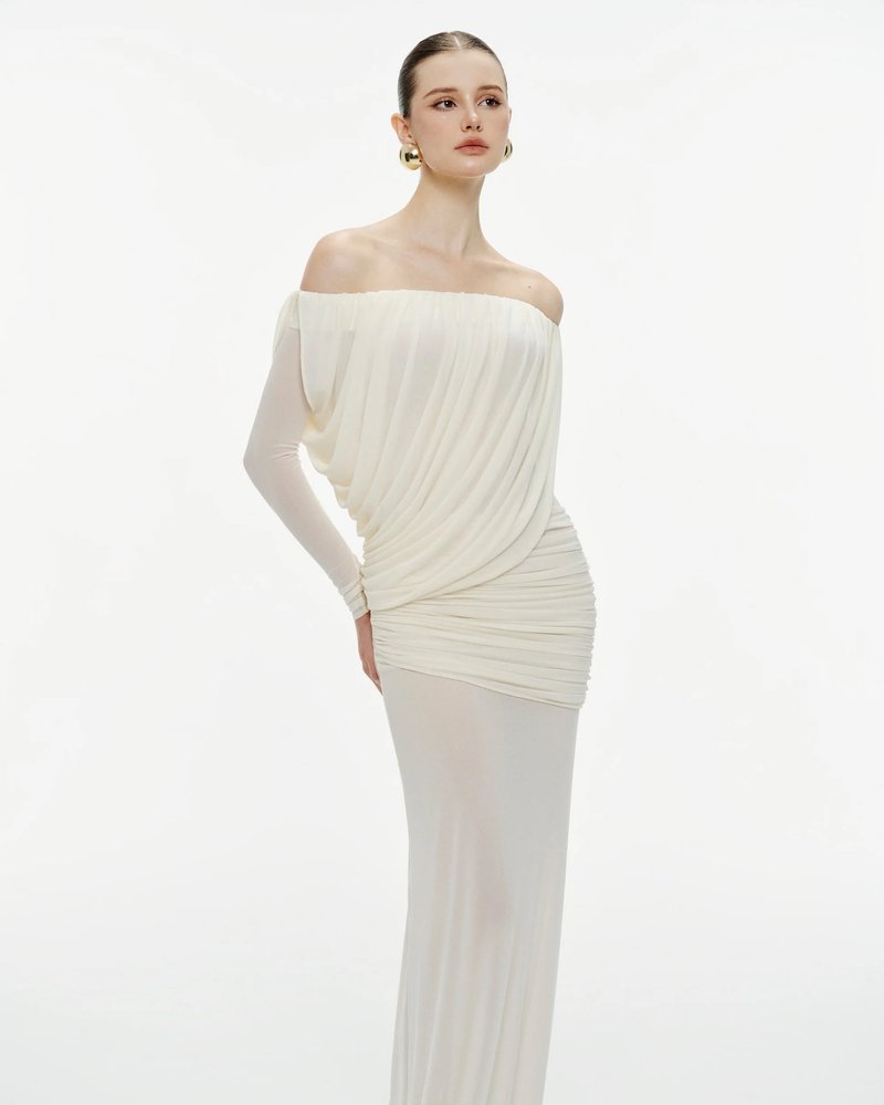 Off-Shoulder Draped Gown H7098