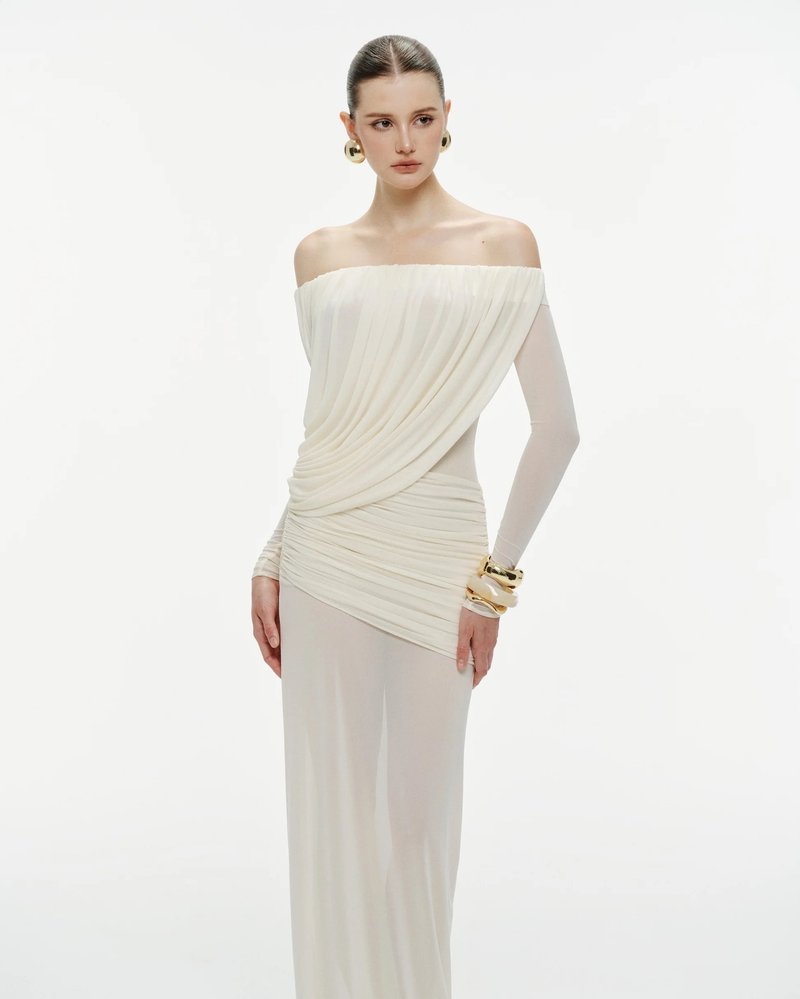 Off-Shoulder Draped Gown H7098