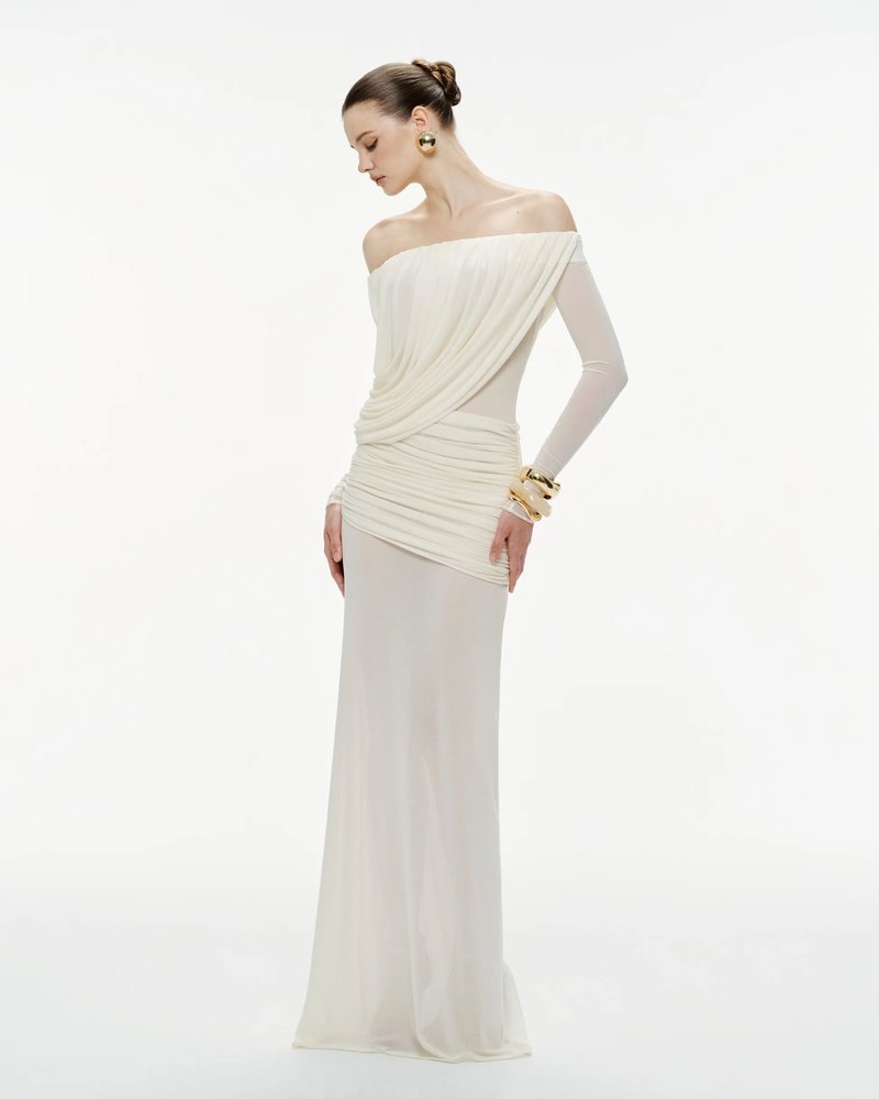 Off-Shoulder Draped Gown H7098