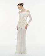 Off-Shoulder Draped Gown H7098