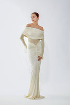 Off-Shoulder Draped Mermaid Gown H7149