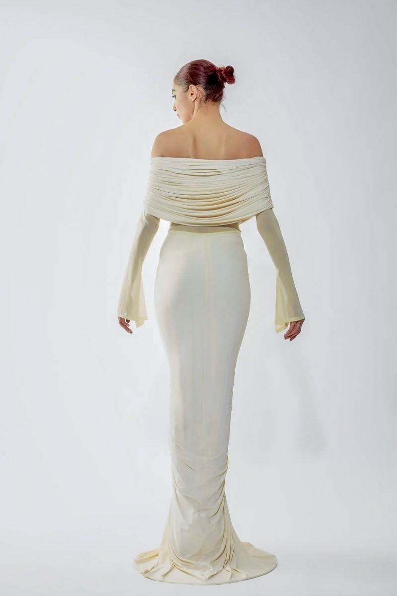 Off-Shoulder Draped Mermaid Gown H7149